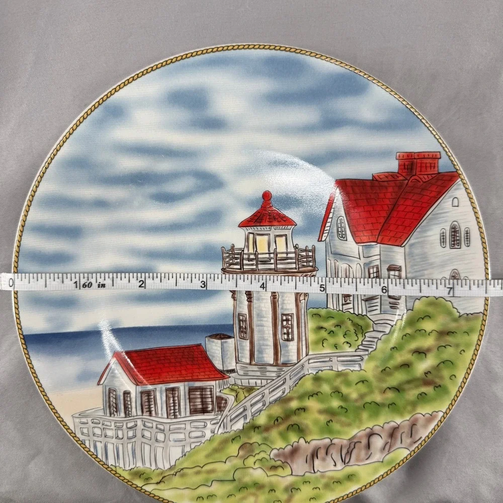 Royal Norfolk Lighthouse Salad Plates Set of 4 Nautical Coastal 7.5 Inch Ceramic